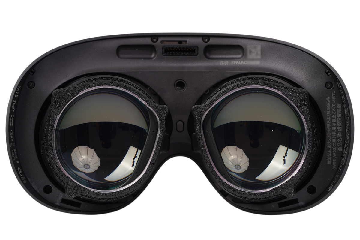 RabbitVR magnetic lenses installed in Steam Frame, front view